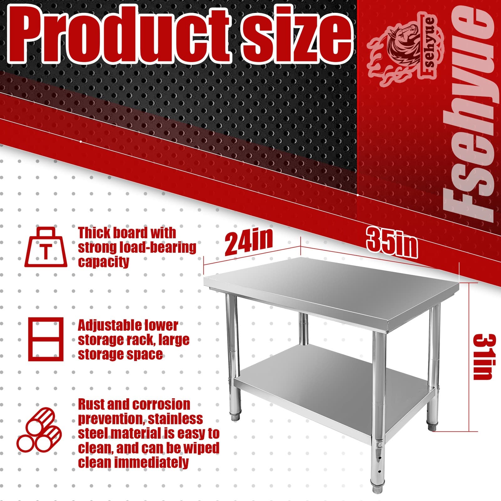 Stainless Steel Commercial Kitchen Prep &  Metal Work Table 23.6"x 23.6"x 31.5" 2