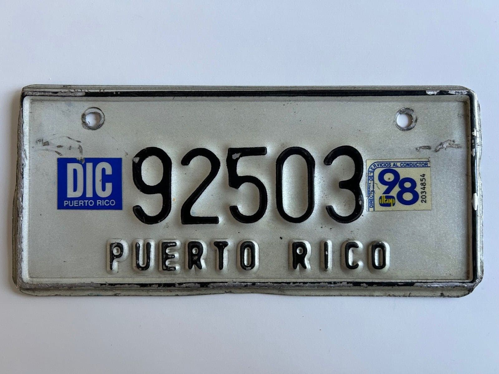 1998 Puerto Rico Motorcycle License Plate All Original