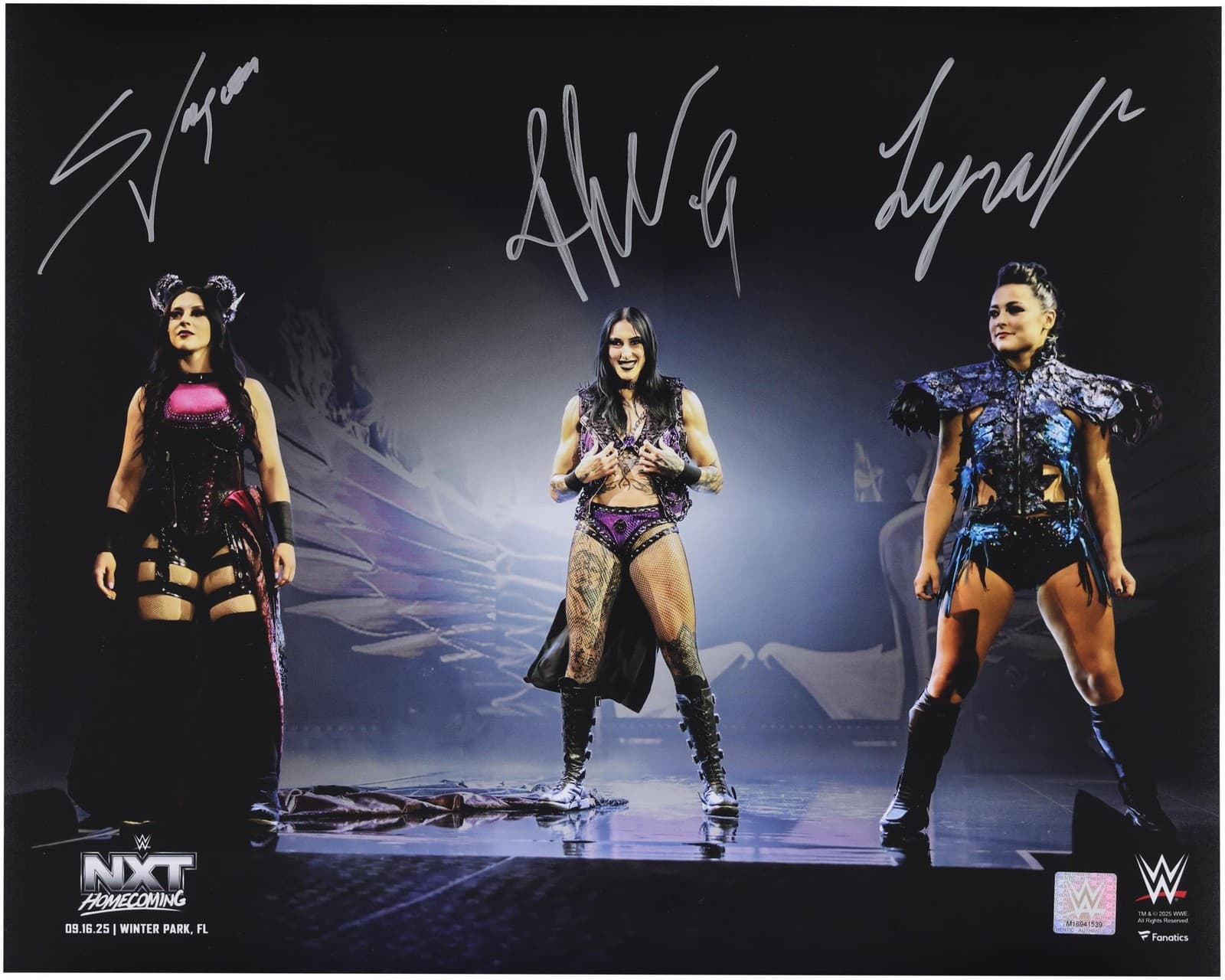 Rhea Ripley, Stephanie Vaquer & Lyra Valkyria Signed 16x20 NXT Homecoming Photo
