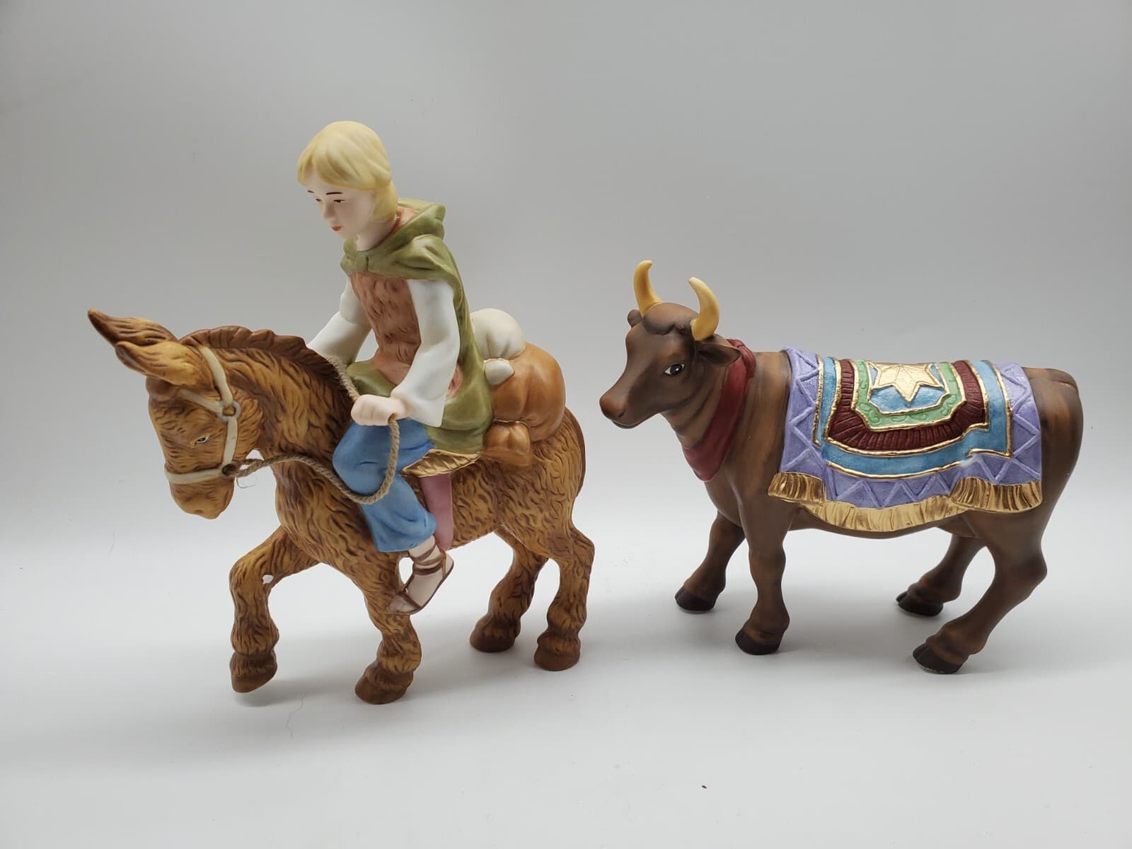 Rare 2003 Kincaid Nativity- Follow Yonder Star Boy On Donkey & Faithful Cow