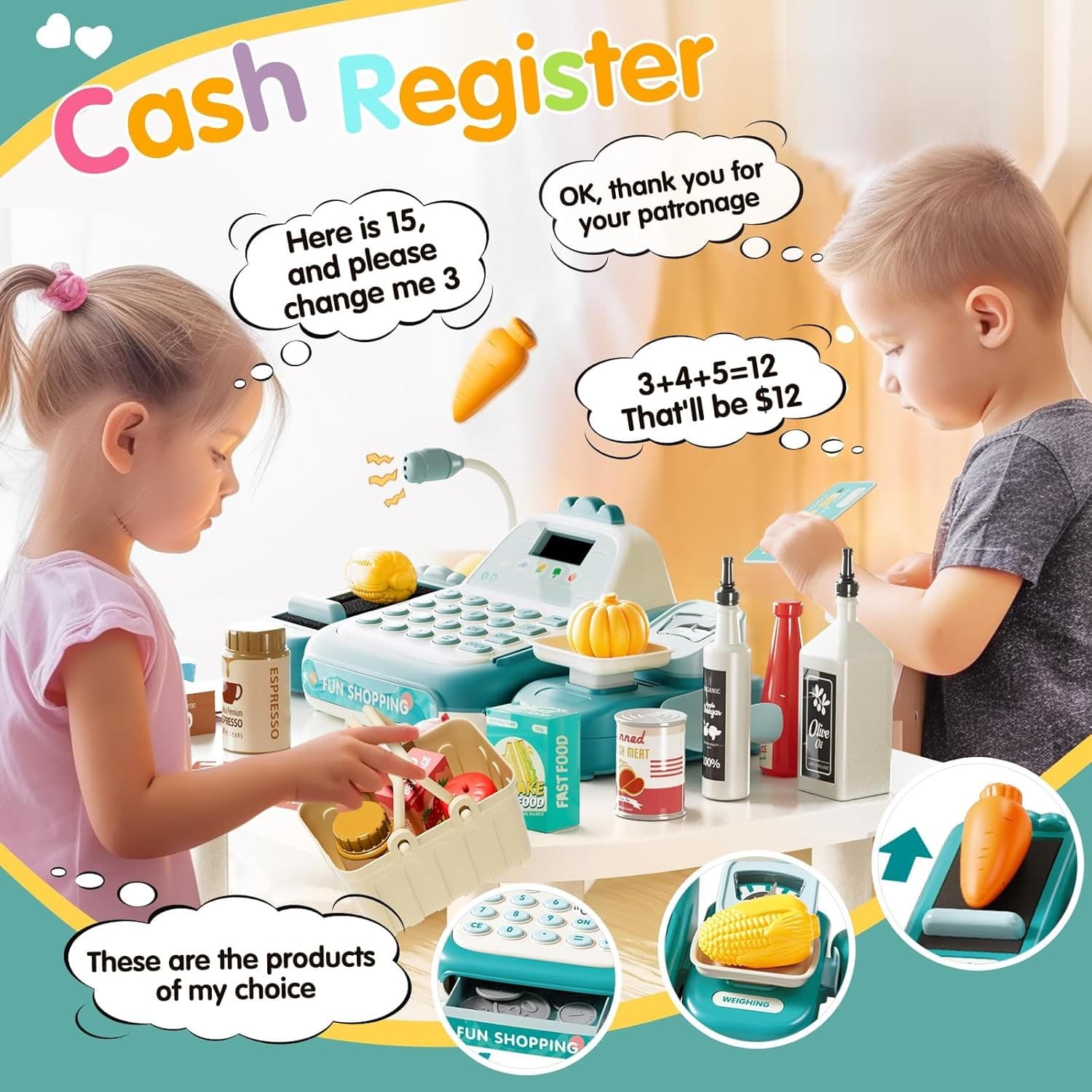 49PCS Pretend Play Cash Register Toy Set for Kids with Real...  6