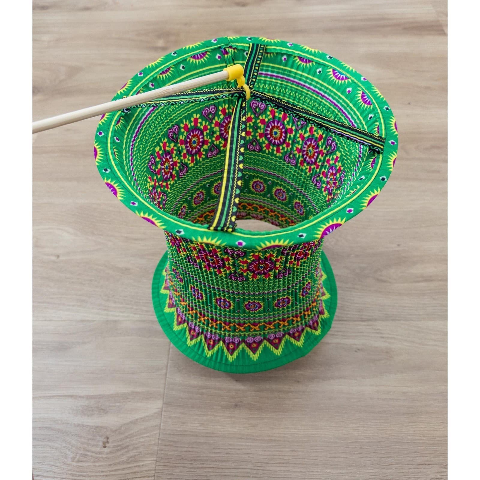 Handmade Hmong Fabric Lantern: Green Boho Hanging Light, Vietnamese Home Decor 3
