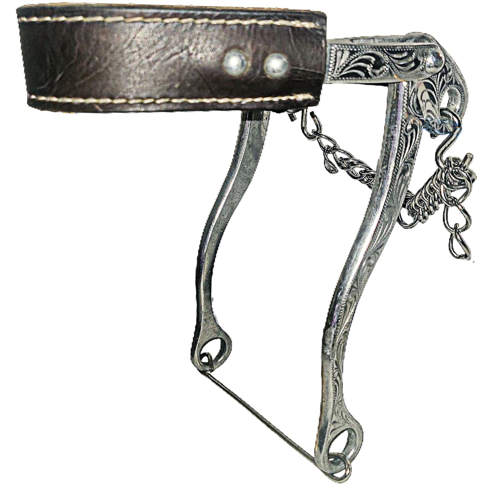 Engraved Aluminum Leather Noseband Unmarked Mechanical Roping Gaming Hackamore 2