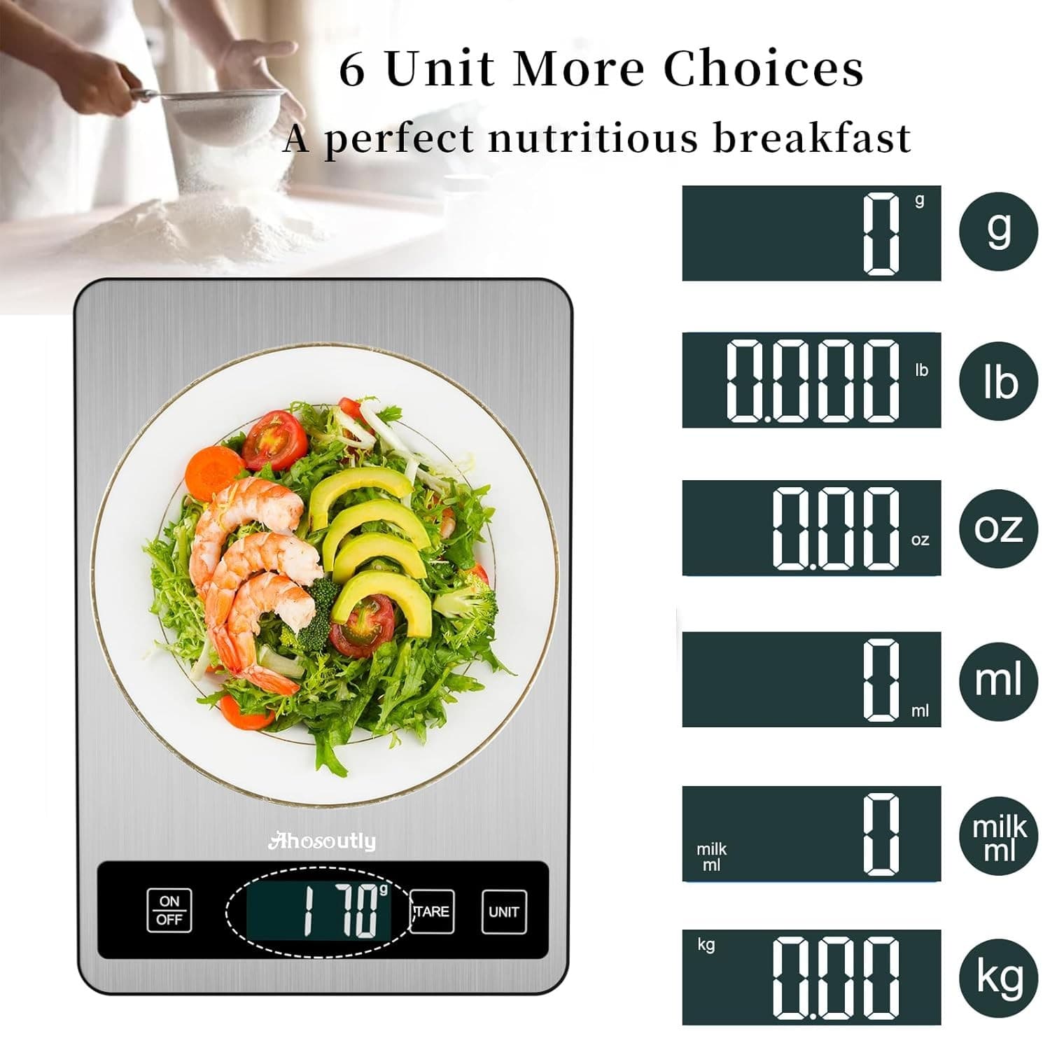 Food Scale 22Lb/10Kg Digital Kitchen Scale Weight Grams and Ounces with 0.1Oz/1G 2