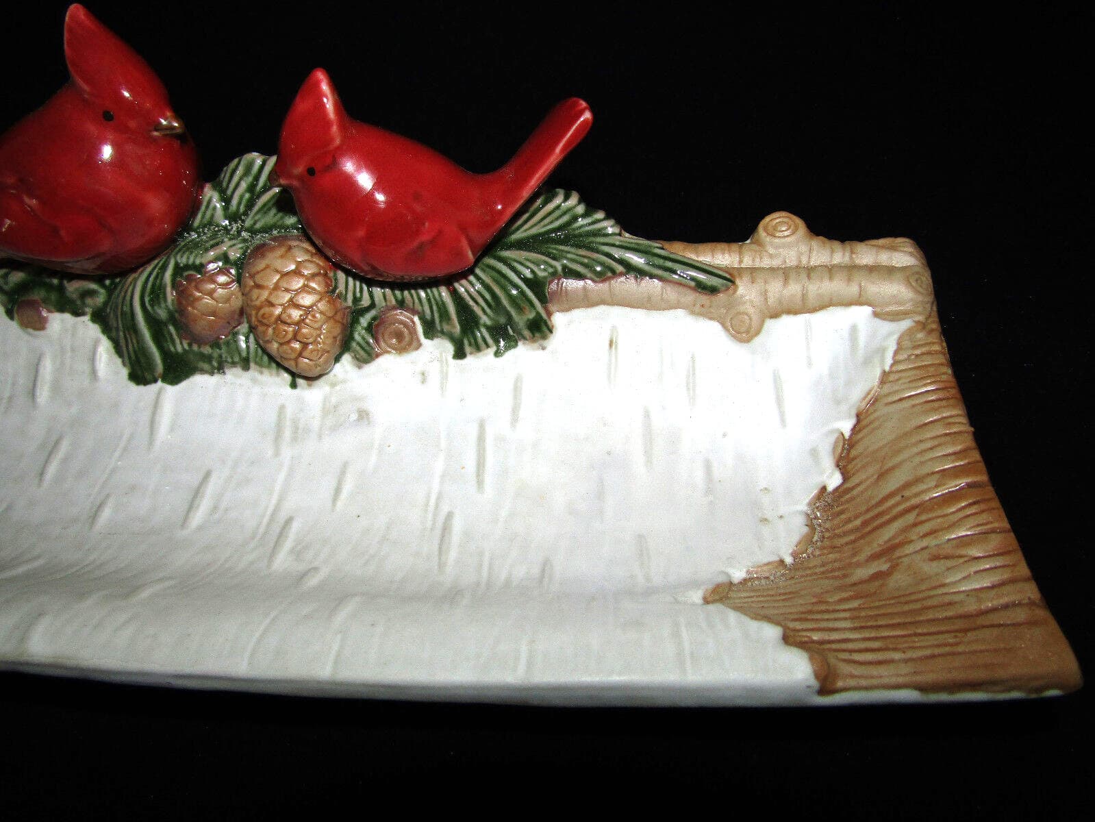 Handmade 3D Cardinals & Pinecones on Snow Covered 13" Signed Rectangular Tray 6