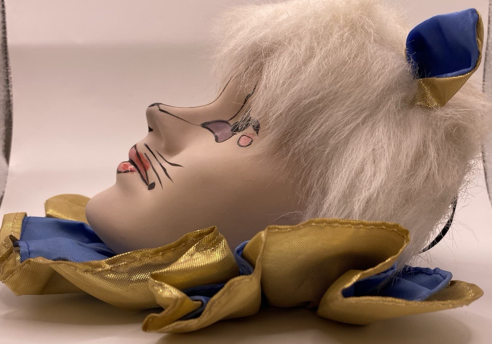 VINTAGE BRINN'S HANDPAINTED JESTER CAT MASK CERAMIC BLUE GOLD MARDI GRAS 4