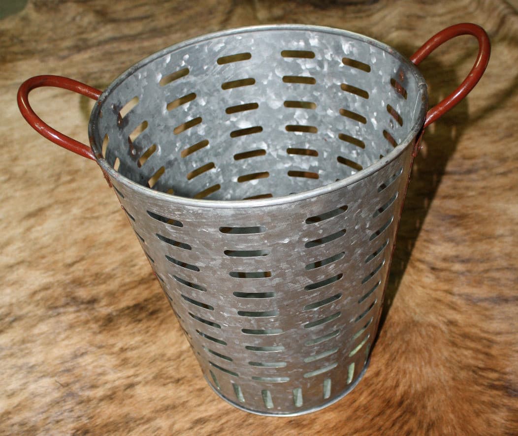 Galvanized Rustic Antique Style Metal OLIVE BUCKET Home Decor Harvest Basket 13"
