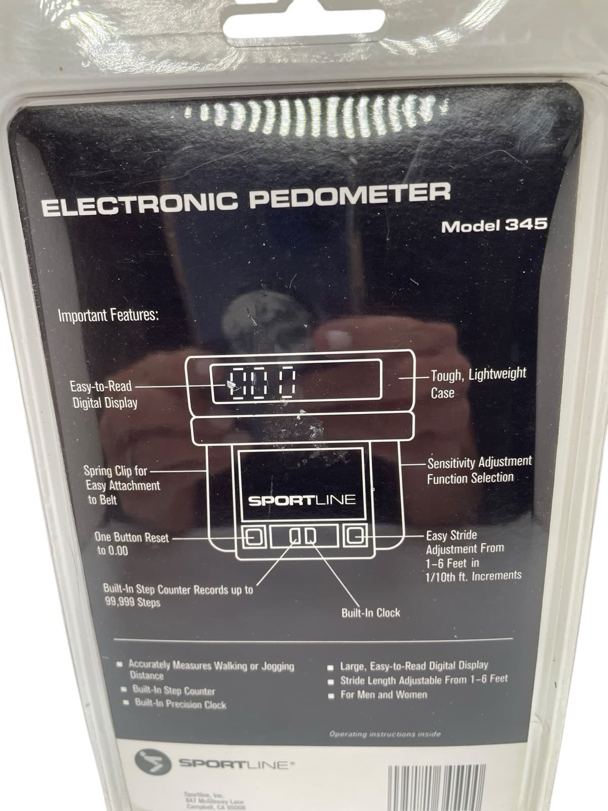 Sportline Electronic Pedometer Model 345 Track Distance Time Steps Exercise NOS 5