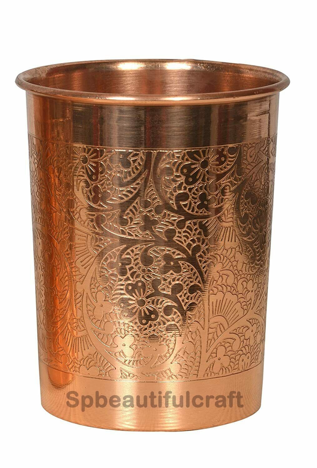 Pure Copper Water Drinking Glass Serving Tumbler Health Benefits 300ML Set Of 2 4