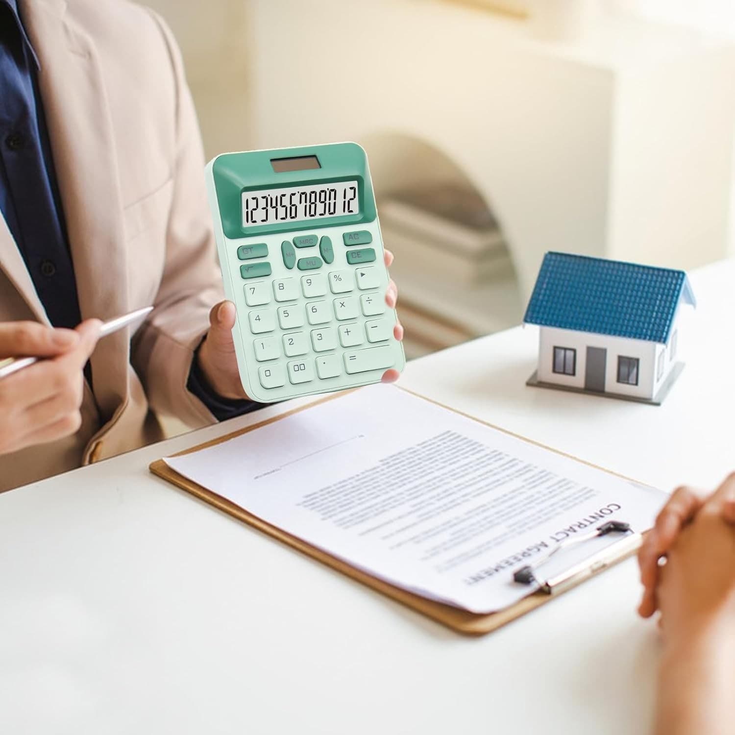 Green Basic Calculator with 12 Digit LCD Display - Cute for Office,  6