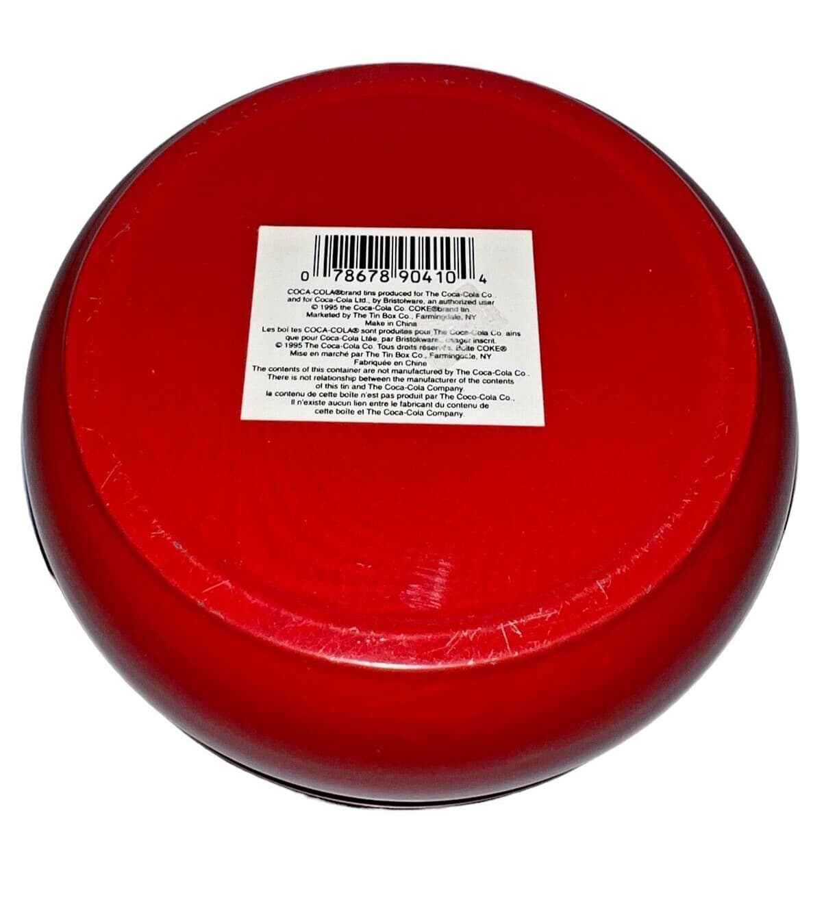 Coca-Cola Embossed Red Round Button Tin Container 1995 2