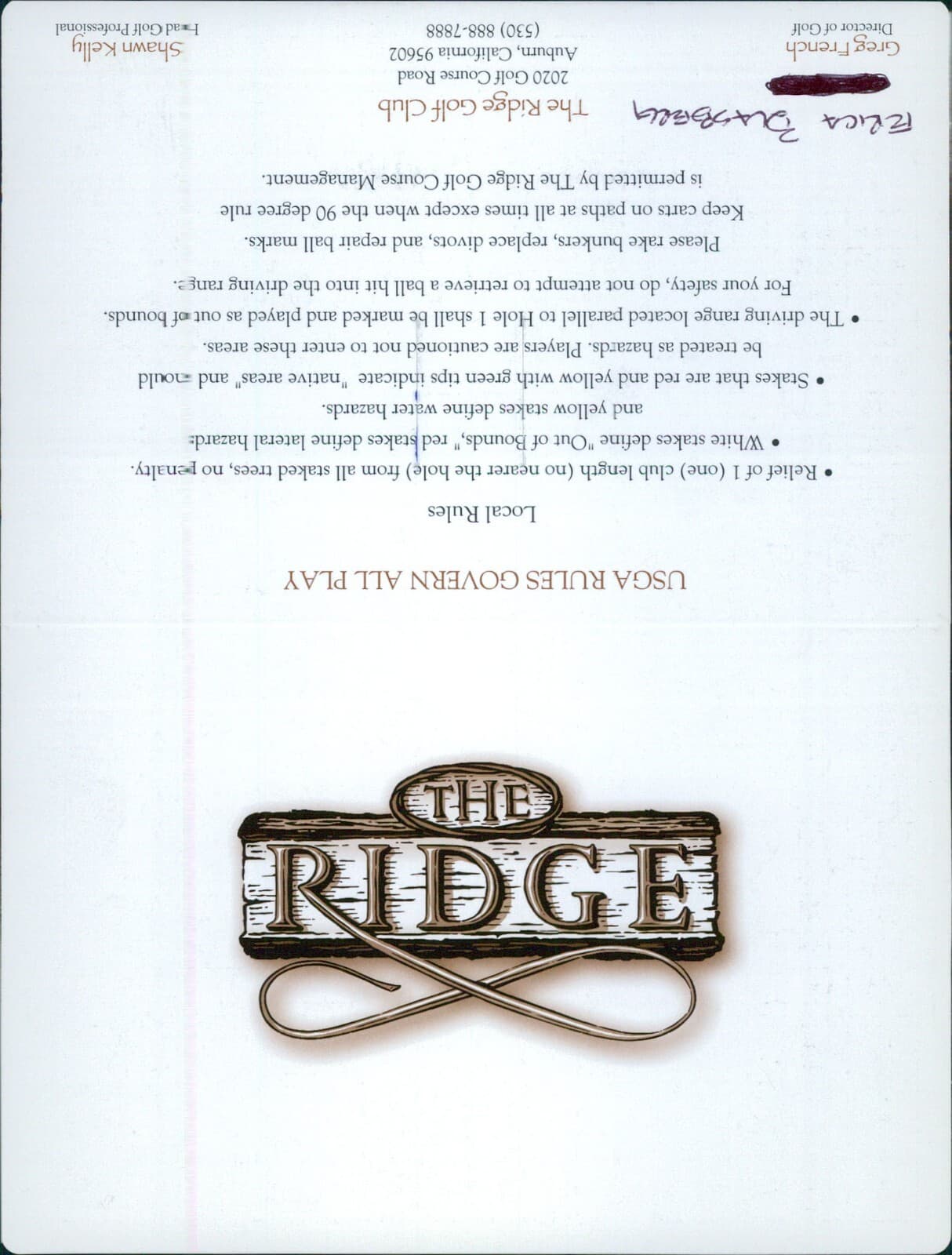 Erica Blasberg LPGA Golfer Signed The Ridge Golf Club Scorecard JSA Authentic 2