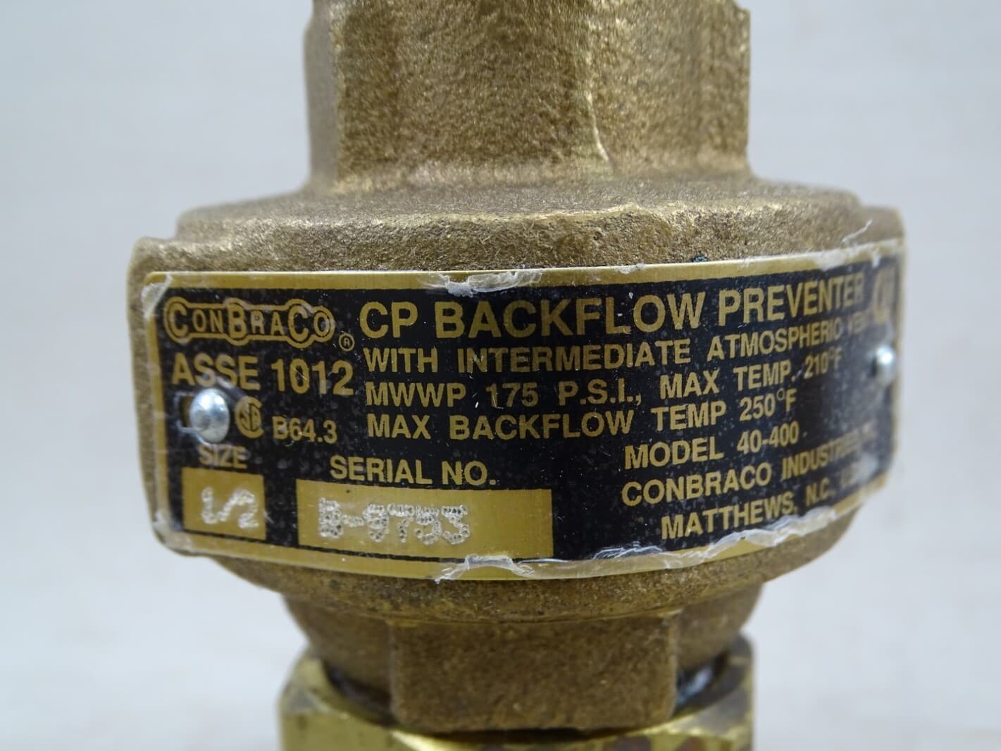 Conbraco Continuous Pressure Backflow Preventer 1/2" x 1/2" F NPT, 40-4A3-3AM 6