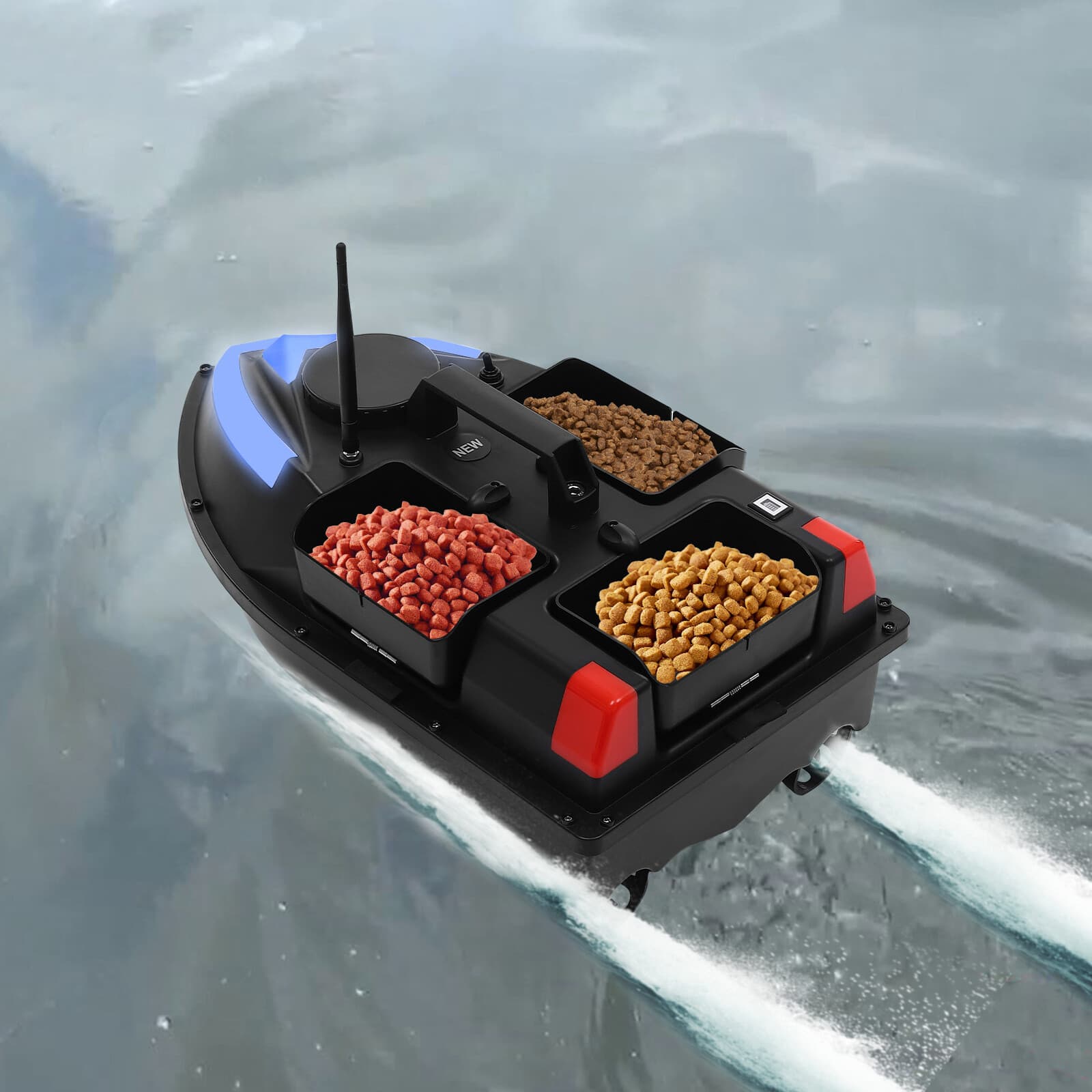 3 Bait Boxes GPS Fishing Bait Boat for Fishing w/Remote 2-3H Endurance 3.28 ft/s 4