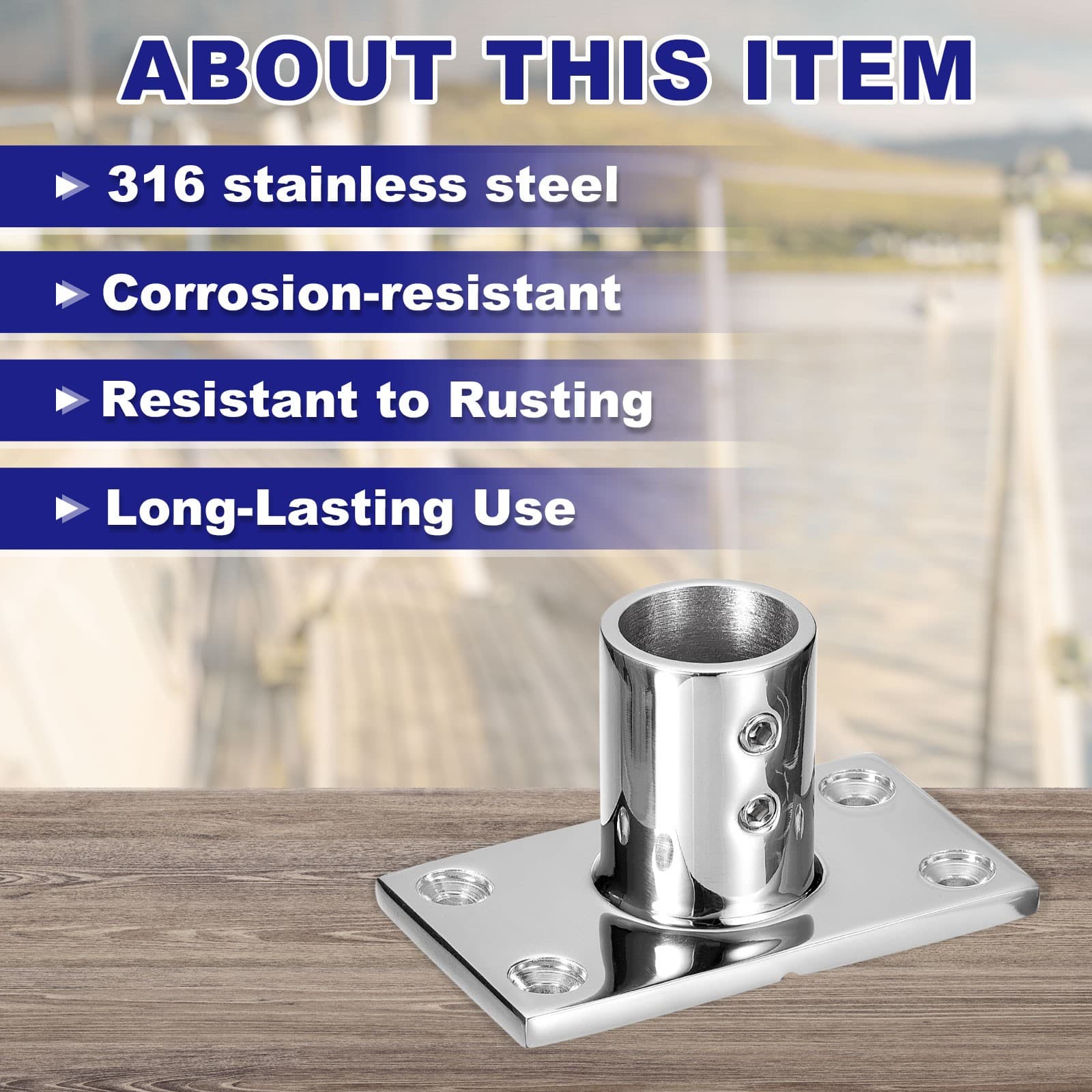 Boat Hand Rail Fitting 90 Degrees, 2Pcs 316 Stainless Steel Rectangular Base 2