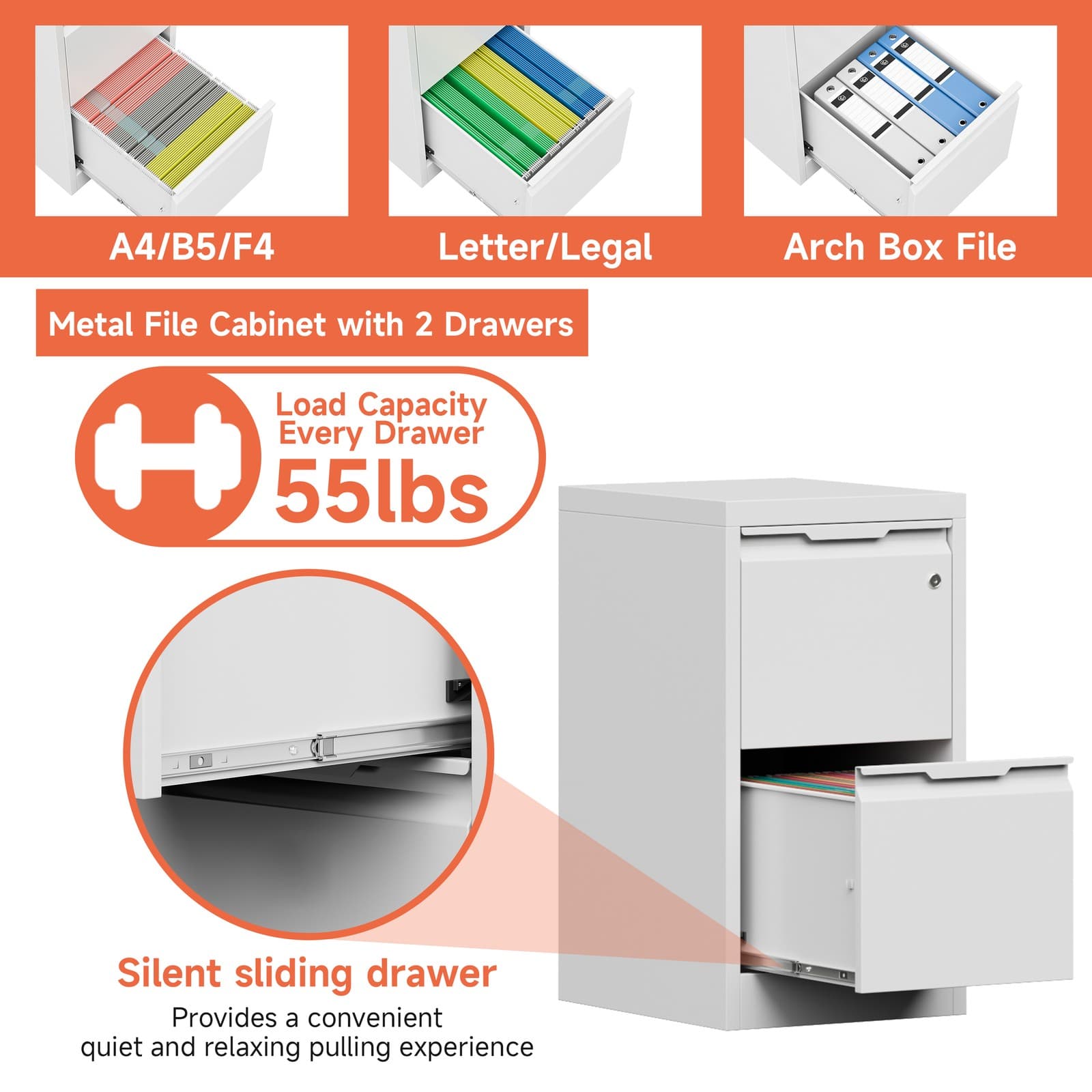 Office 2 Drawer Vertical File Cabinet with Lock Storage Filing Cabinet Organizer 5