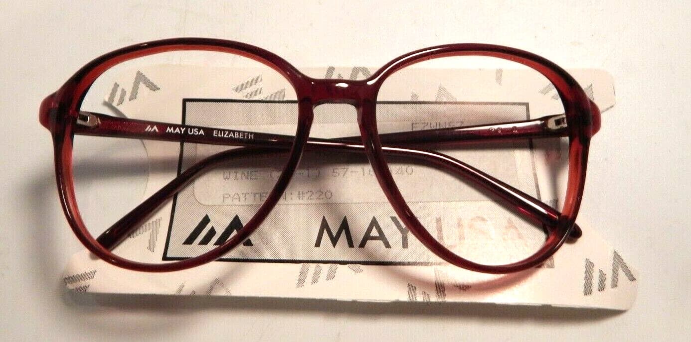 Vintage MAY USA Elizabeth Wine 57/16 Eyeglass Frame New Old Stock #363
