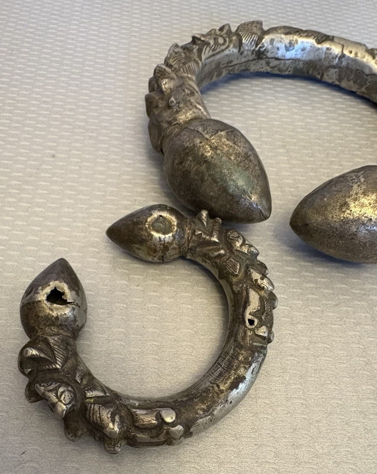 Old Antique Nepal Silver Metal Anklet Bracelet Tribal Ethnic Pair Makara Kalli 2 6