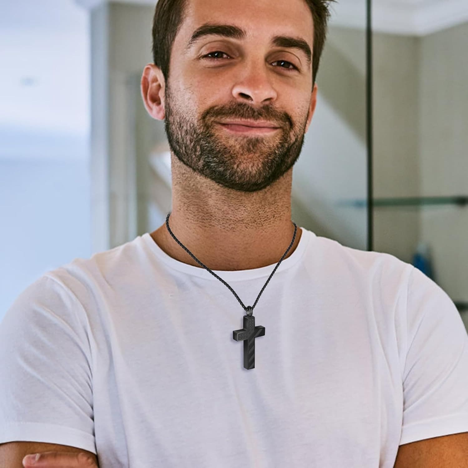 Cross Cremation Jewelry Flag Urn Ashes Necklace for Women Men Cremation Ash Pend 6