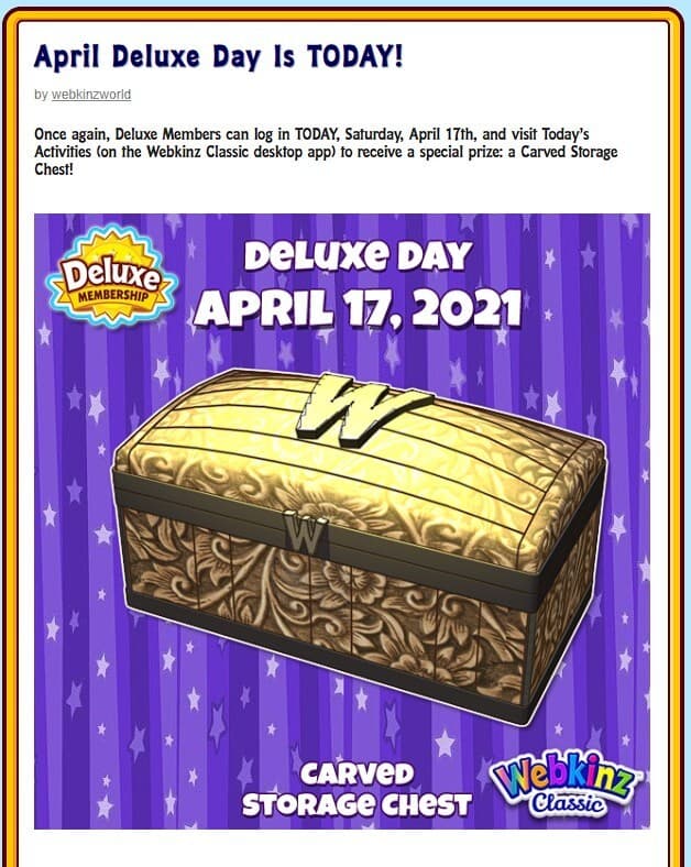 2021 Webkinz DELUXE DAY April Prize: Carved Storage Chest (stores items!) 3