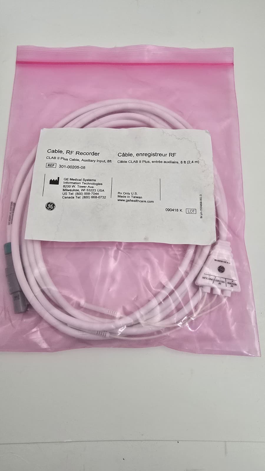 New!!! GE 301-00205-08 RF Recorder Cable CLAB II 2