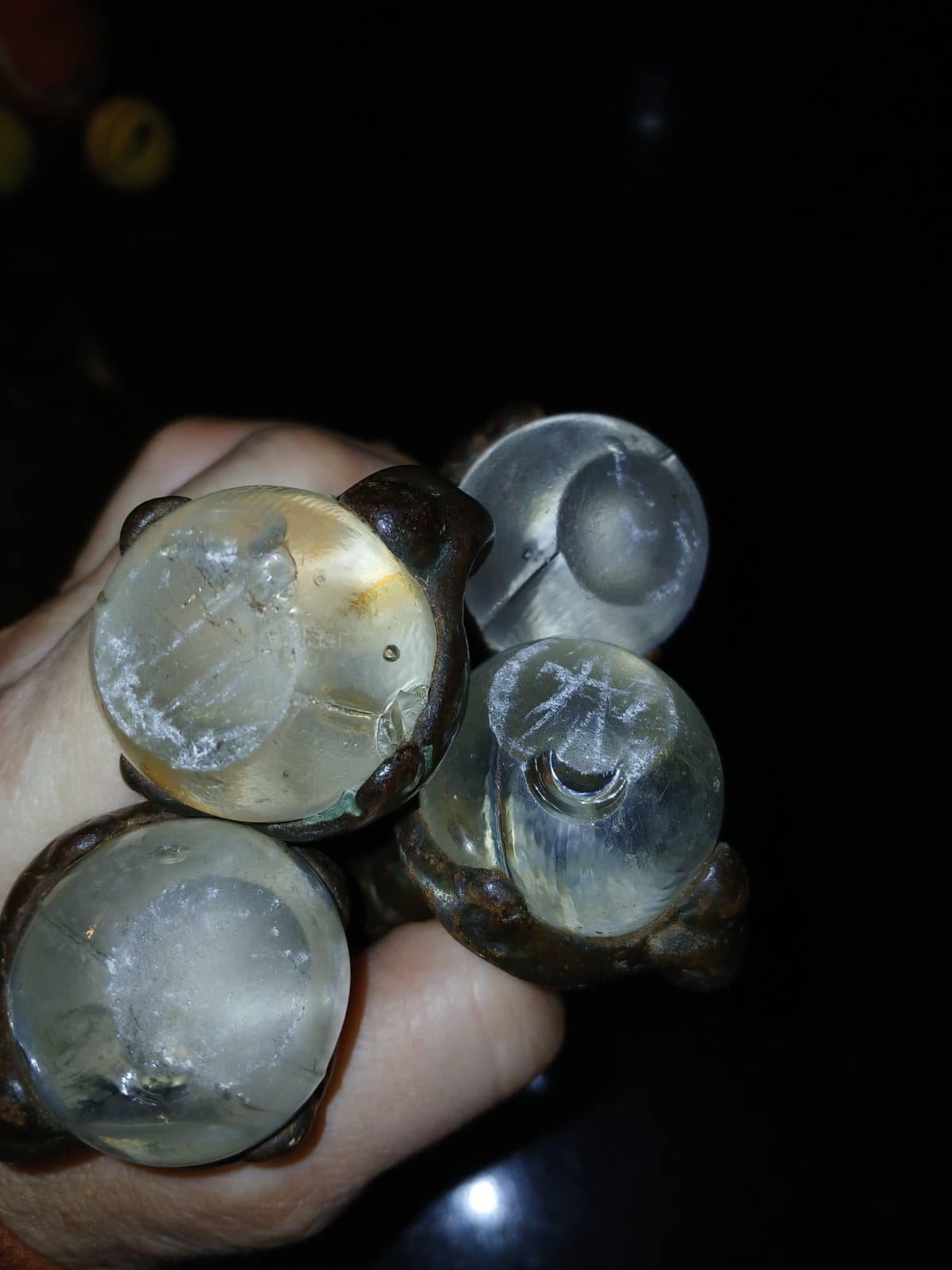 Antique Metal Glass Ball And Claw Piano Stool Feet Set Of 4 NICE! 4