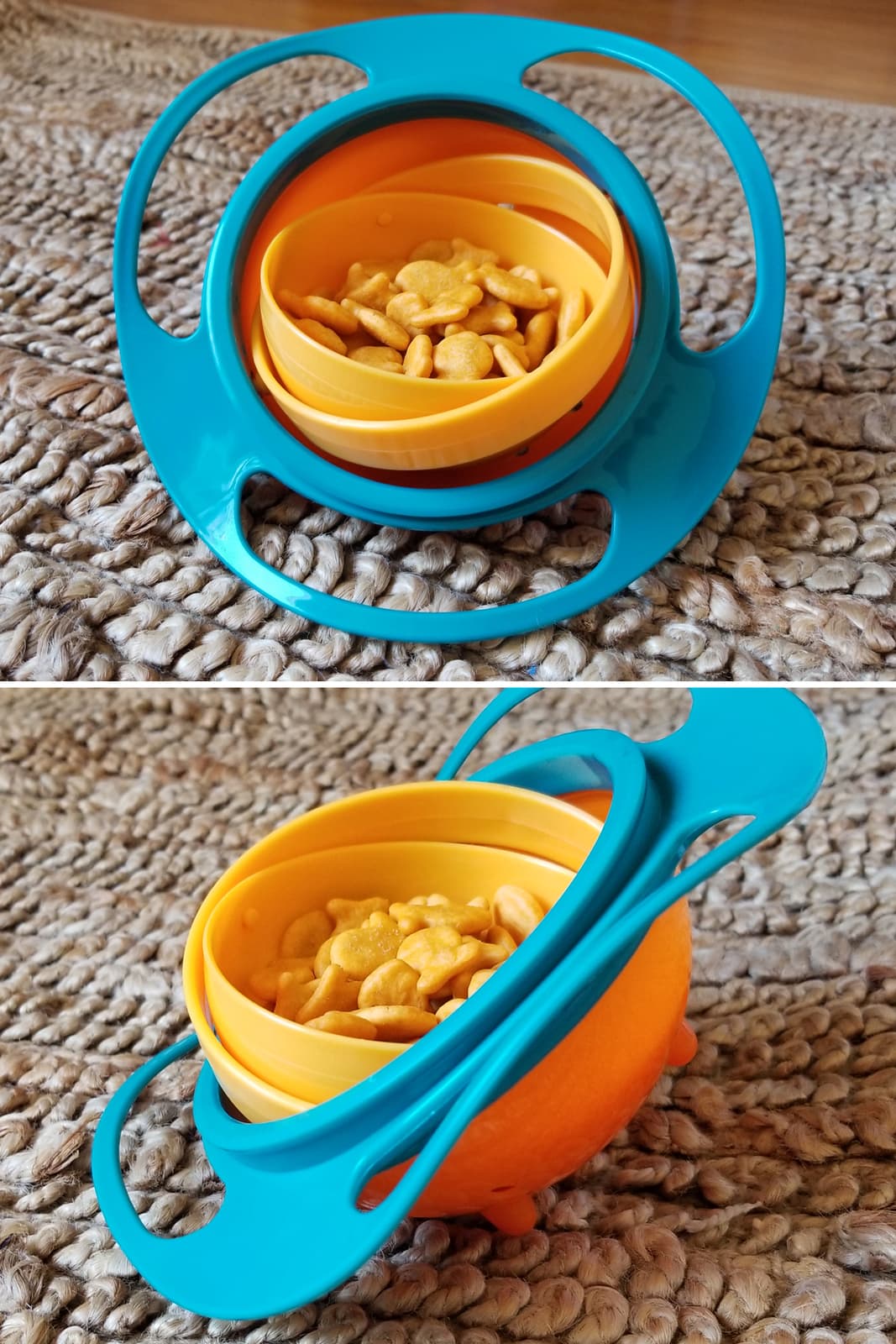 Spill-Resistant Food Bowl For Babies and Toddlers - BLUE/ORANGE Gyro Snack Bowl 4