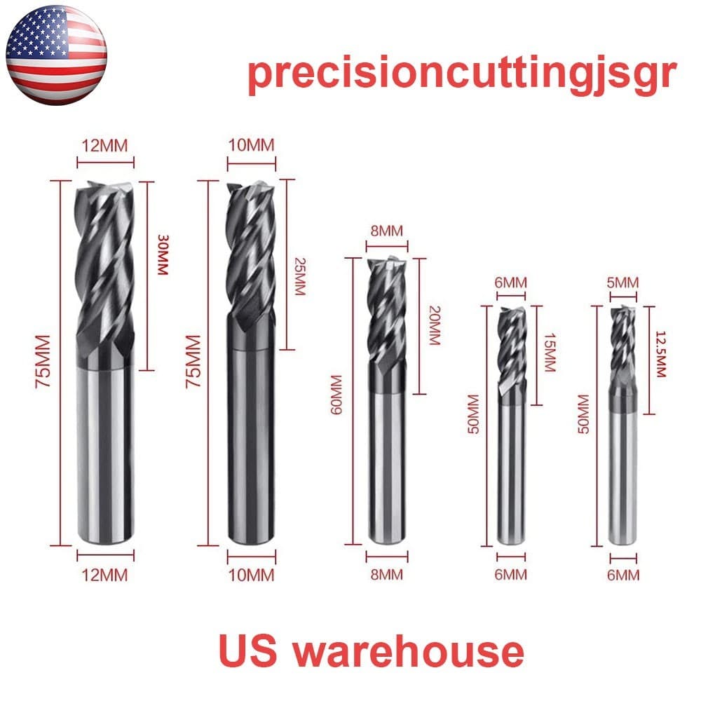 CNC End Mill Set Carbide Tungsten Steel 4 Fultes Milling Cutter Router Bits R... 2