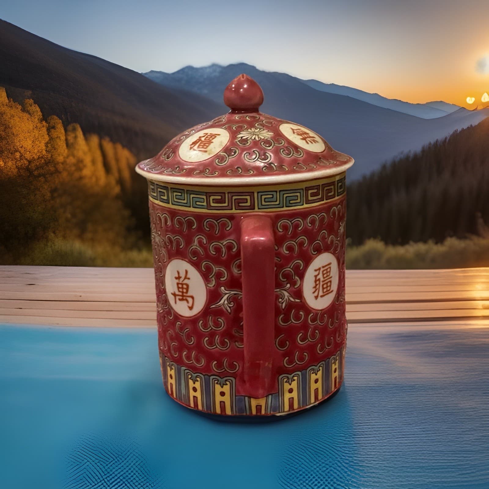 Vintage Traditional Chinese Jingdezhen Ceramic Porcelain Mug Tea Cup With Lid 3