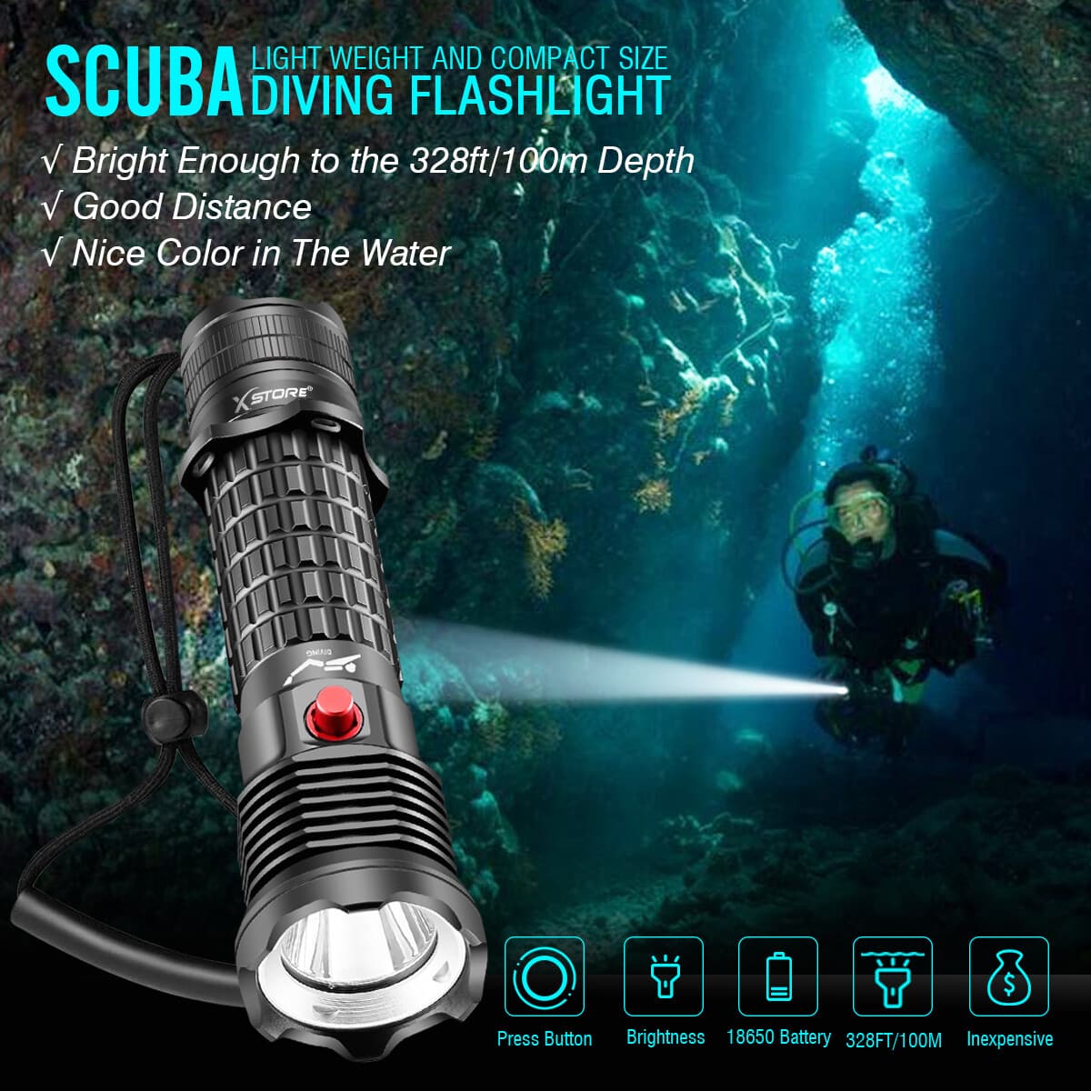 Powerful Scuba Dive Flashlight Underwater Waterproof P70 LED Diving Torch Lamp 4