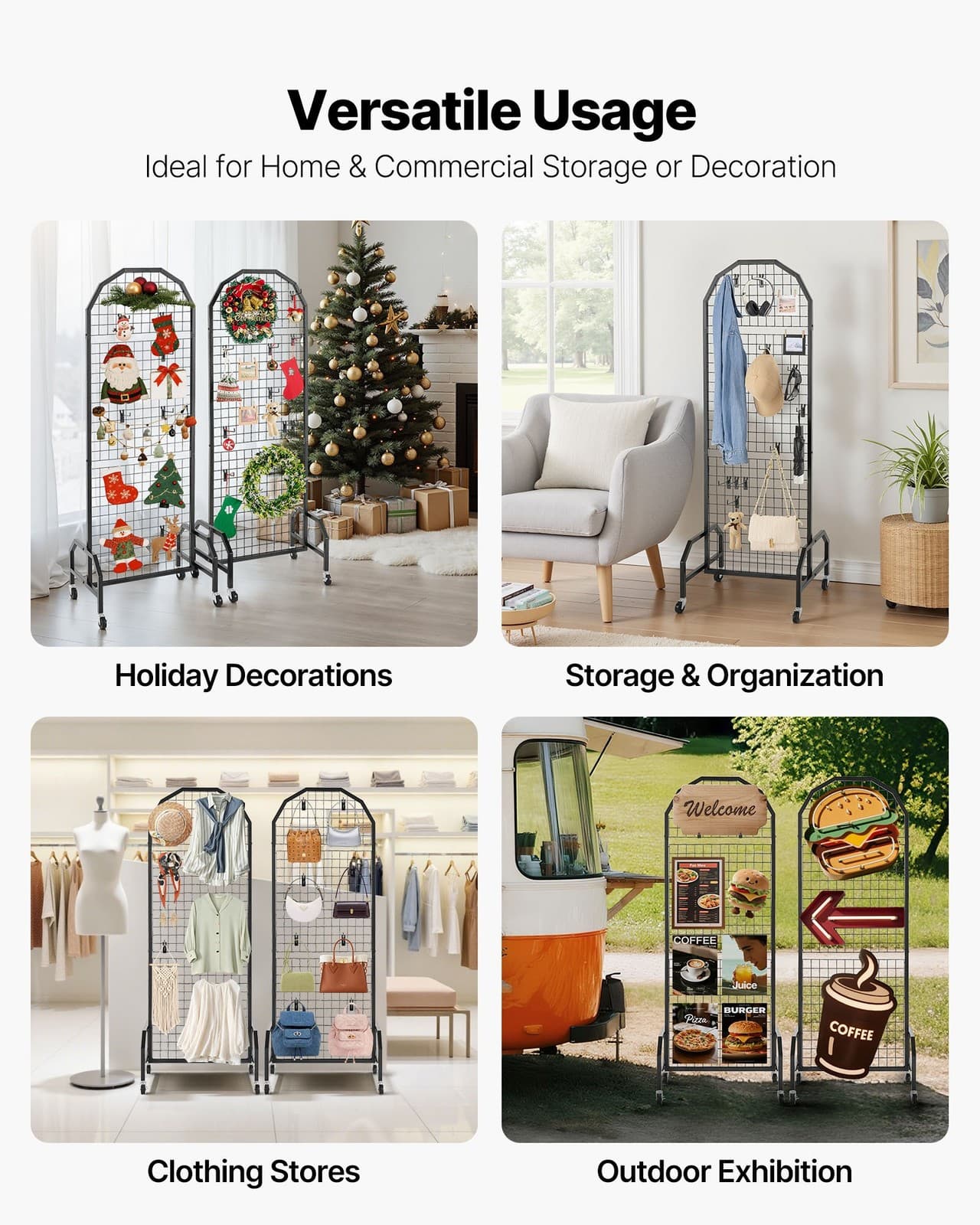 VEVOR 2 Packs Grid Wall Panels,1.9 x 5.4 ft Wire Grid Panels Display Rack,Movabl 5