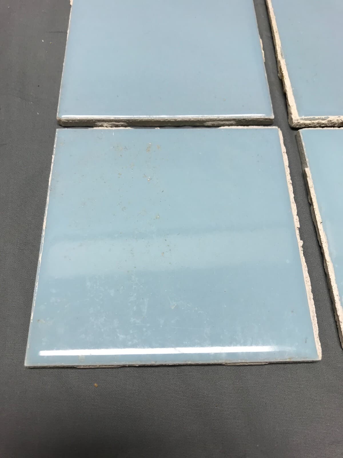 Antique Lot 80 Vintage Ceramic 4" SQ. Blue Made USA Bathroom Tiles Old 636-25B 4