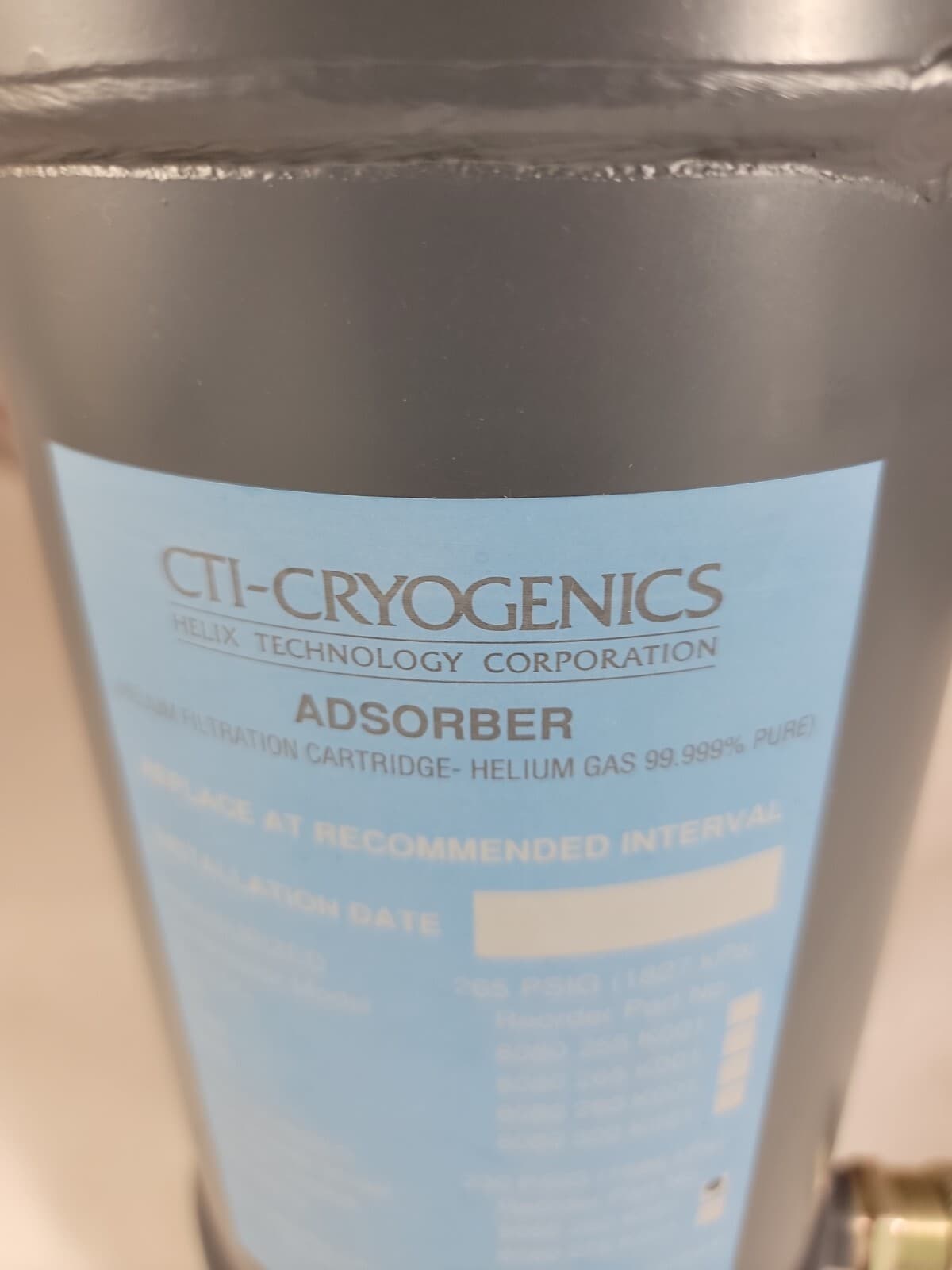 CTI-Cryogenics 8080260K001 Adsorber Helium Filtration Cartridge 230 PSIG 2