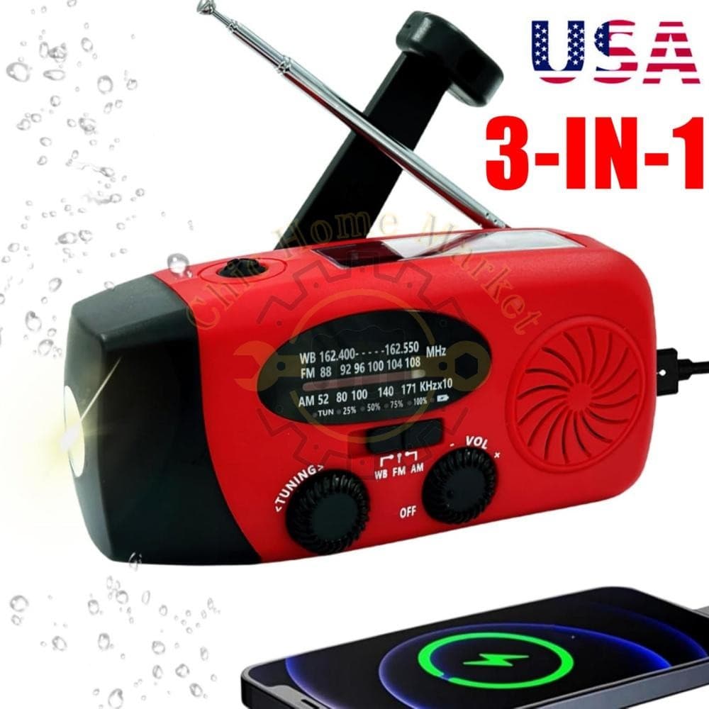 Solar Radio Hand Crank With LED Flashlight Multifunctional Emergency for Camping