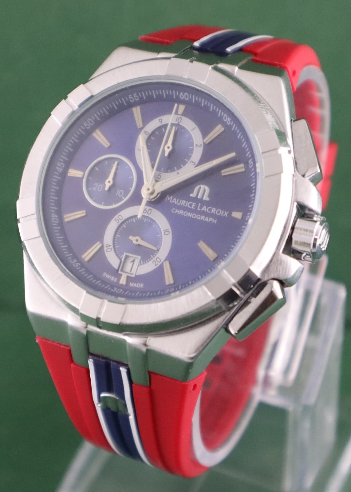 Luxury Maurice Lacroix Men Chronograph Blue Dial Date Wristwatch "Stay Punctual" 6