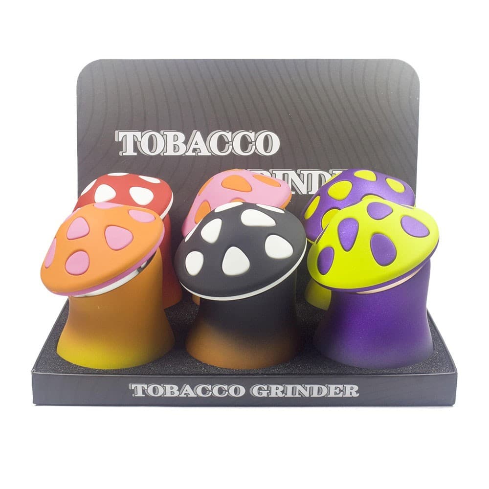 3." L 4.3" H 4 PC Mushroom W/ Drawer Tobacco Herb Spice Grinder Smoke Crusher