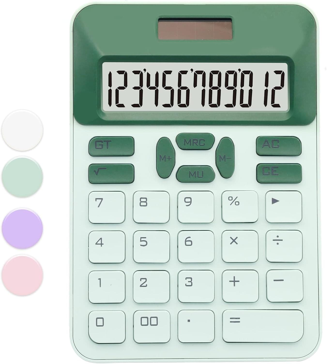 Green Basic Calculator with 12 Digit LCD Display - Cute for Office, 