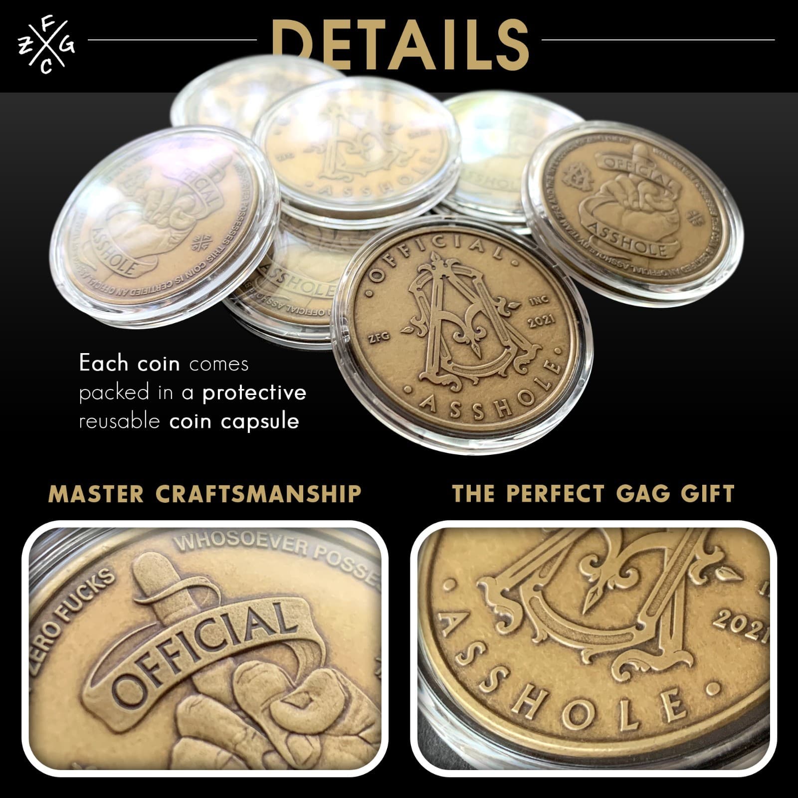 "Official A**hole" Coin, Collectible Challenge Joke Coin, Color Bronze, 1-Coin 5