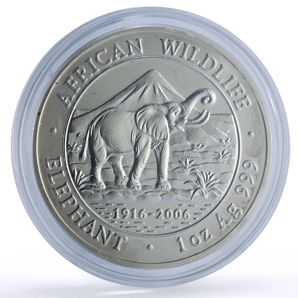 Somalia 1000 shillings Elephant African Wildlife Fauna silver coin 2006
