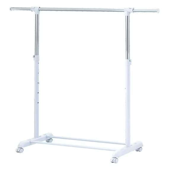 Mainstays Adjustable Rolling Garment Rack Metal Chrome, White, 84-121Wx44Dx123.5 2