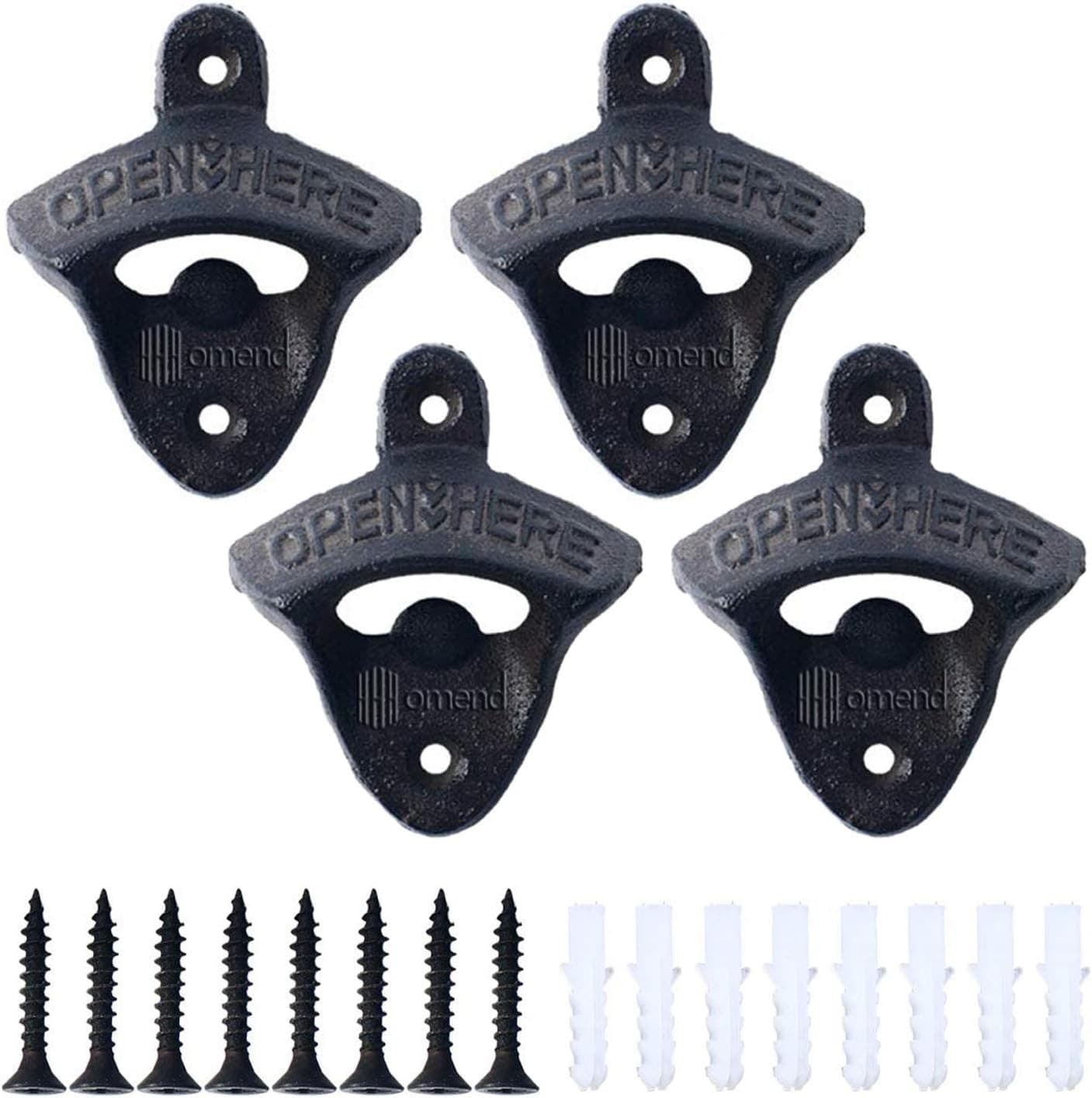4 Pack Stainless Steel Black Wall Mount Beer soda Bottle Opener Tools w/ Screws