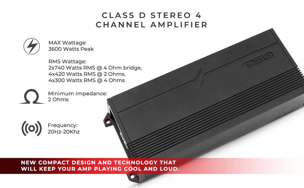 DS18 G3600.4D 3600 Watt Full Range Class D Stereo 4-Channel Amplifier Car Amp 6