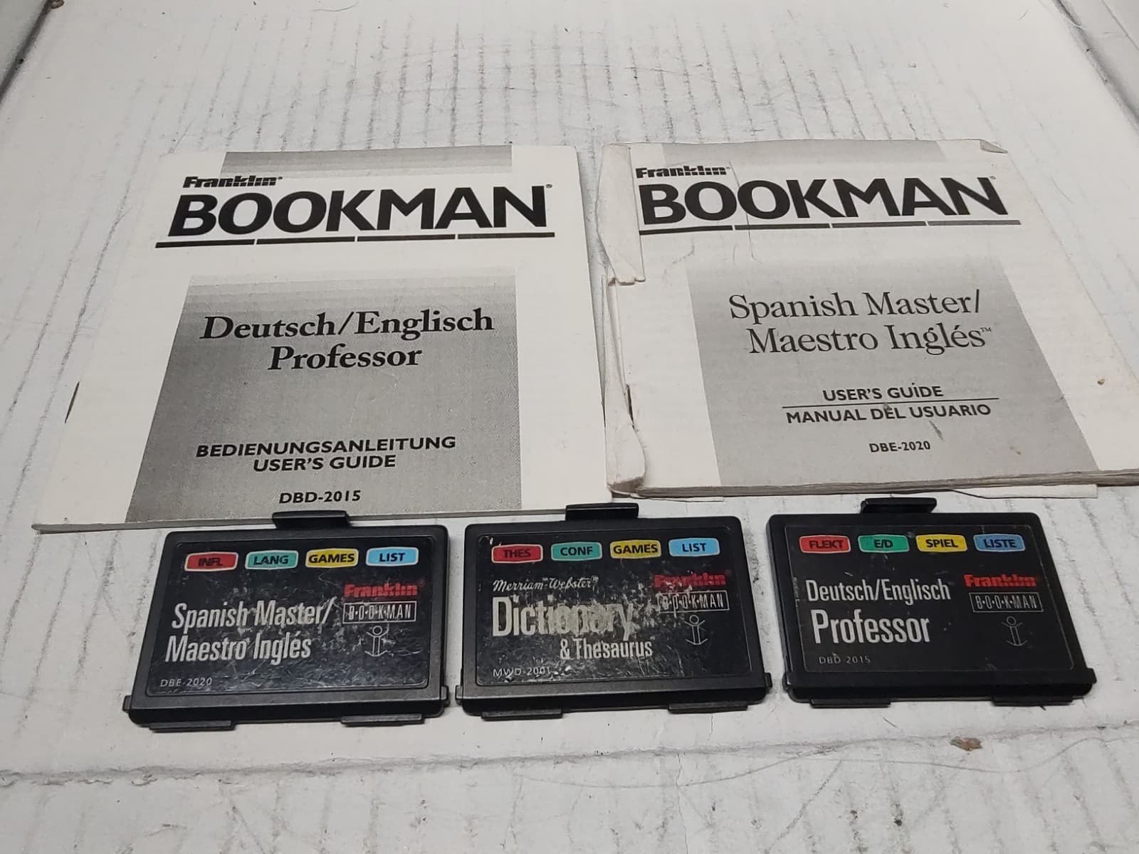 Lot 3 Franklin Bookman Cartridges Webters Dictionary Spanish Master Deusch