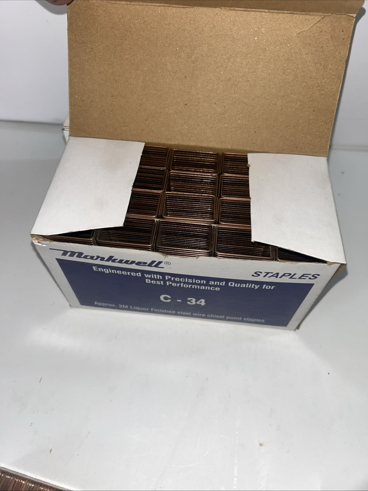 (2) Boxes Markwell C-34 Staples 2M Liquor Finished Steel Wire Point Staples 3