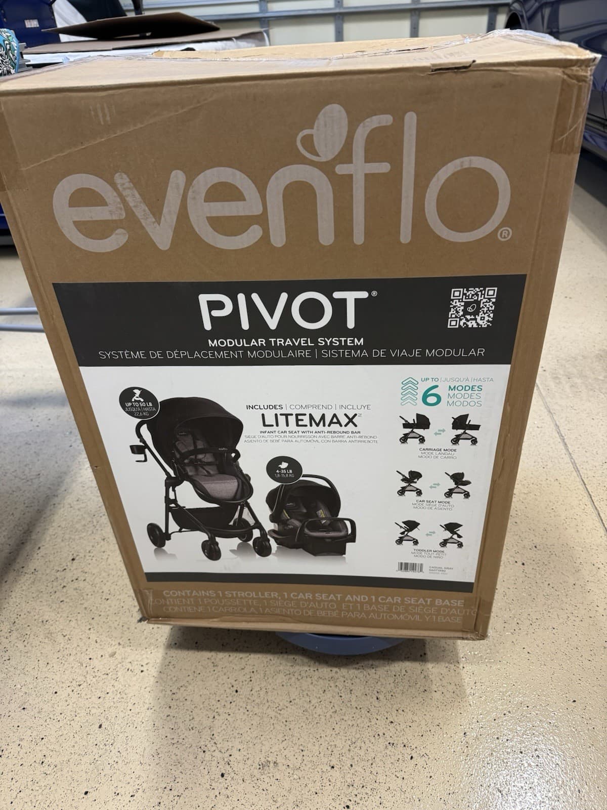Evenflo Pivot Modular Travel System w LiteMax Seat w Anti-Reboud GRAY 4