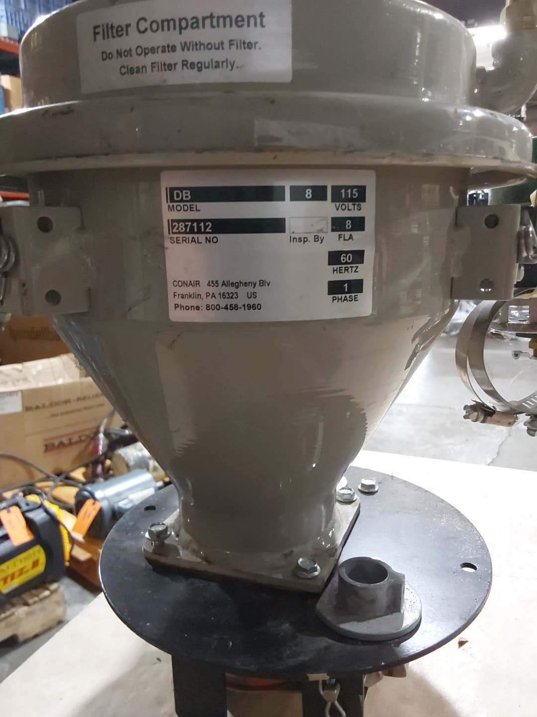 CONAIR, MATERIAL HOPPER MODEL DB 8, With W3B20-000 VALVE 3