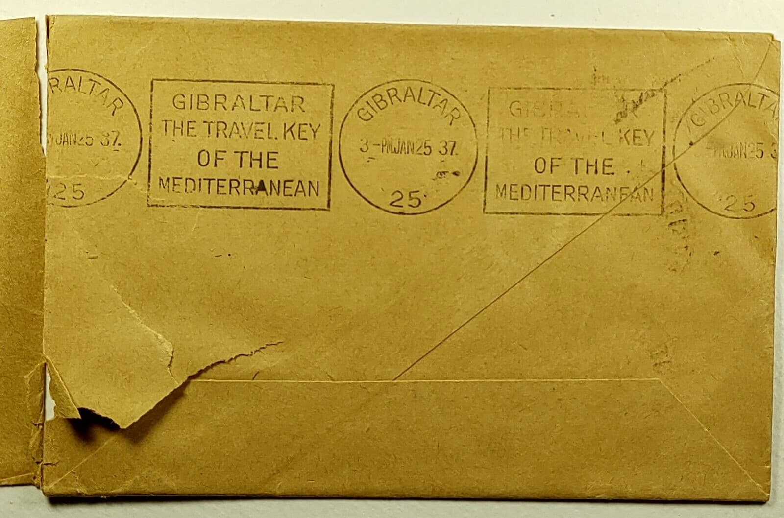 1937 French Morocco Postal History Cover to Gibraltar Cleveland Mississippi 2
