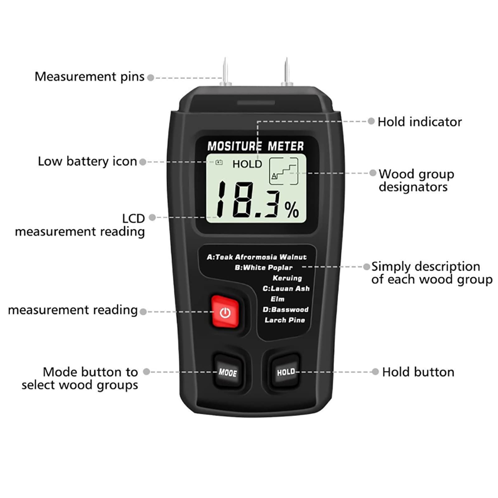 Digital LCD Wood Moisture Meter Detector Tester Wood Firewood Paper Cardboard 2