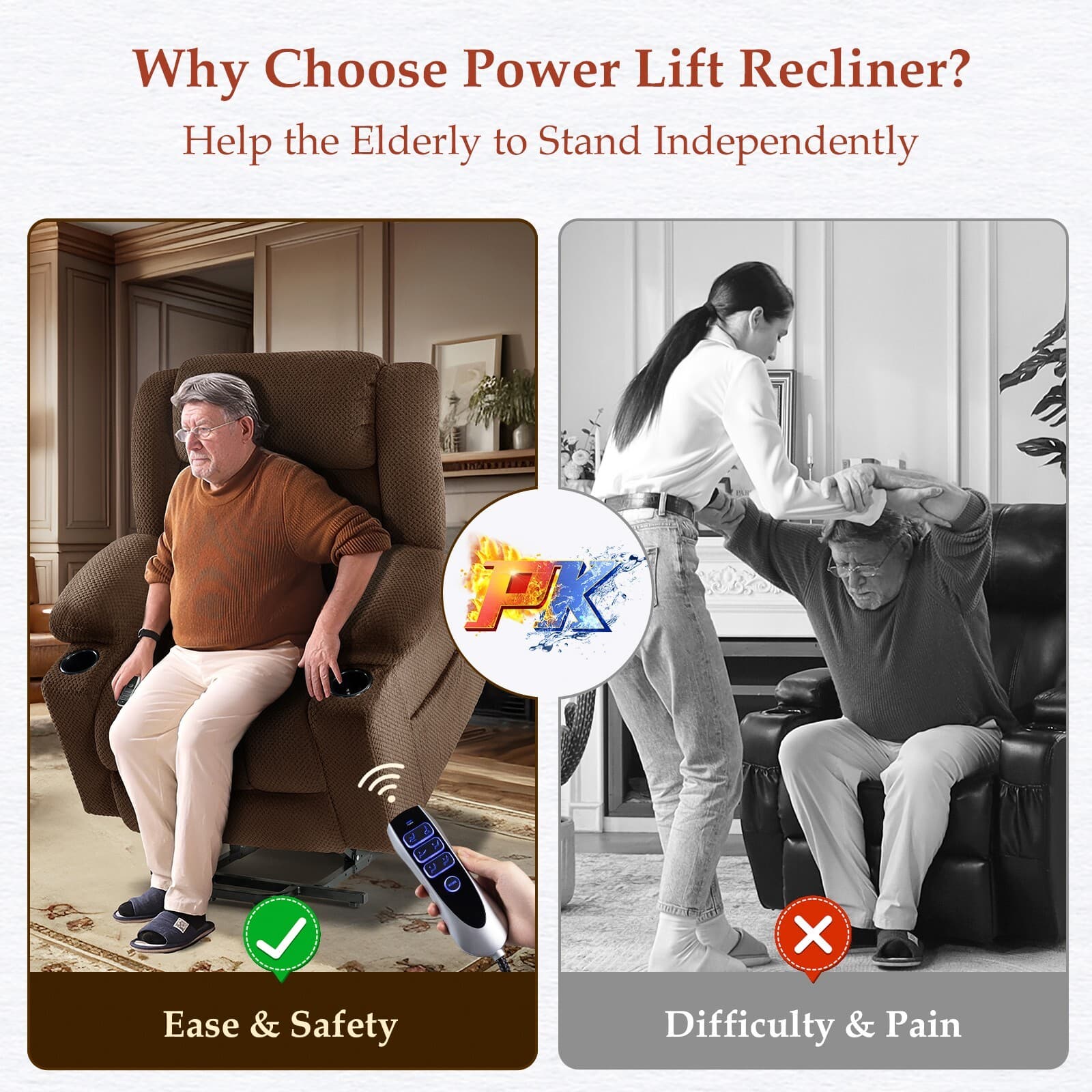 Flannel Triple Motor Lay Flat Large Power Lift Chair Recliner with Headrest 5