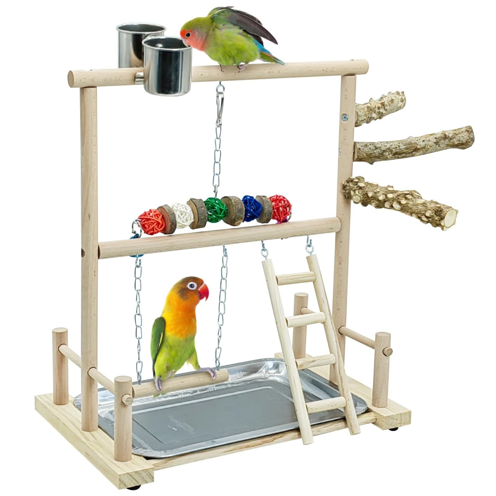 kathson Bird Play Stand Parrot Perch Stand Natural Wood Bird Playground Plays...